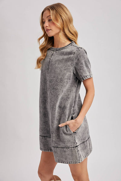 WASHED BLACK DENIM DRESS: WASHED BLACK