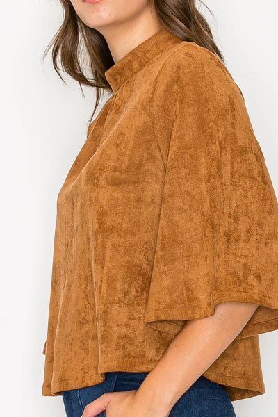 Bell sleeve camel suede top  