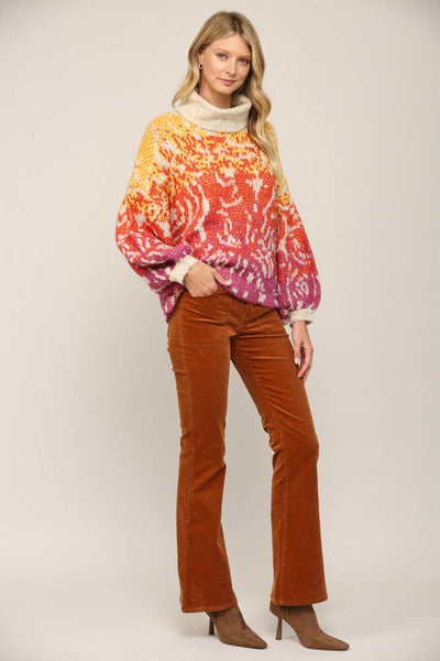 ABSTRACT PATTERN JACQUARD KNIT TURTLE NECK SWEATER