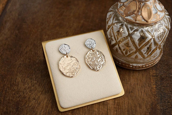Golden Muse – Two Disc Textured Earrings: Gold Tone