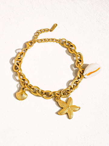 Aspen 18K Gold Non-Tarnish Stars & Shells Chain Bracelet: Yellow Gold