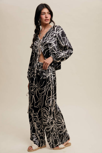 Bold Floral Print Satin Pants