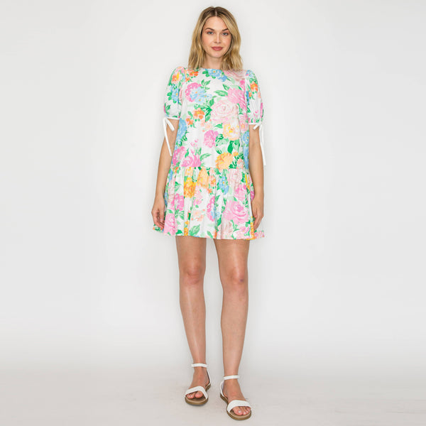 Garden Flower Print Mini Dress - LWD2948: S