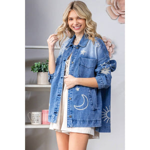 Embroidered Denim Jacket	: Medium Wash