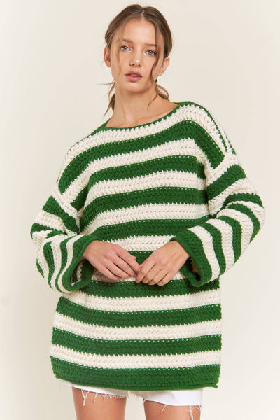 Green Knit Striped Sweater