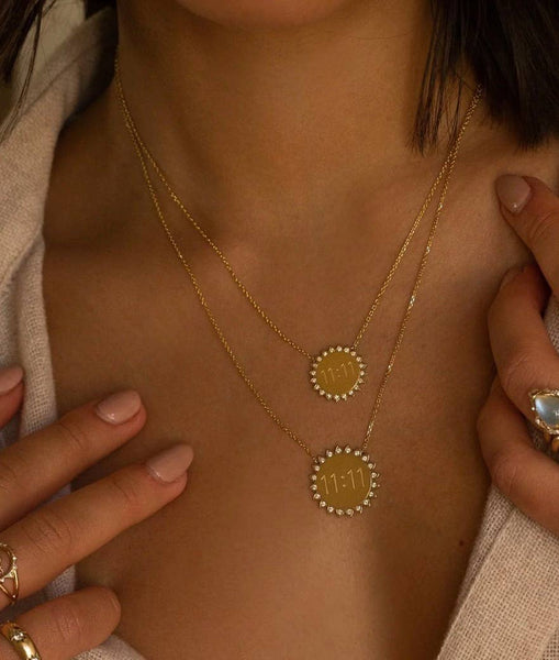 11:11 Sunshine Sun Pendant Necklace 14K Gold Steel Crystal: Rainbow / small