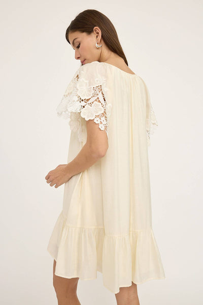 Crochet Lace Sleeve Dress - CREAM