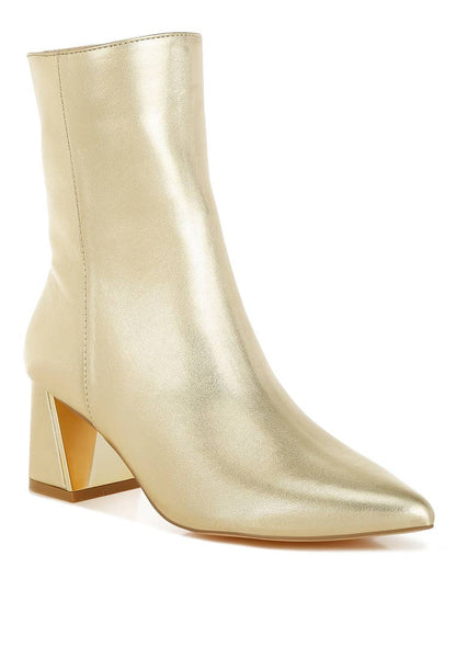 Kaira Metallic Accent Heel High Ankle Boots: Brown