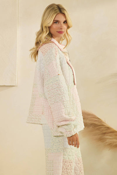 Floral textured quarter zip: Pastel combo