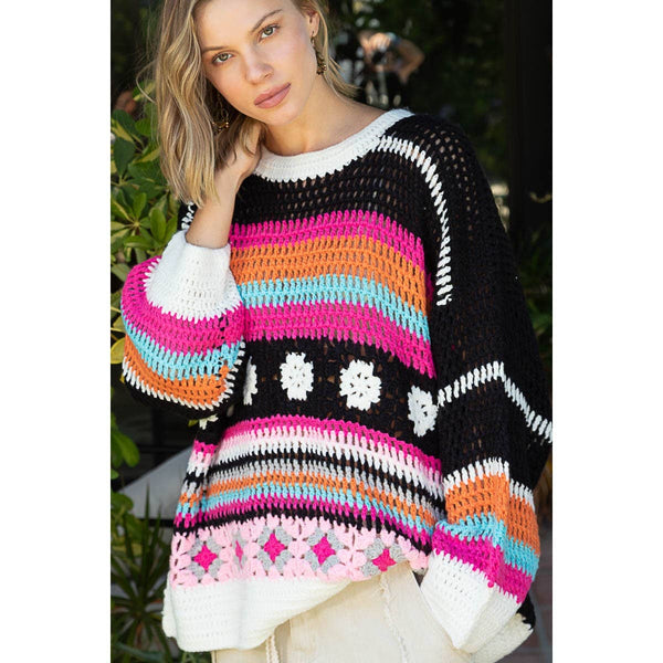 Oversized striped pattern knitted pullover sweater