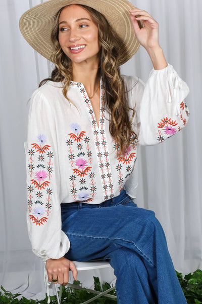 Vintage Embroidered Bohemian Blouse Top