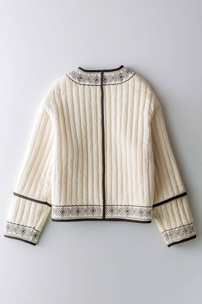 Boho Embroidered Quilted Western Cropped Jacket: BLACK IVORY / S-2/M-2/L-2