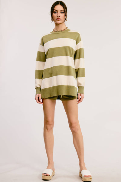 Stripe Knit Sweater and Shorts Matching Set: PICKLE / M
