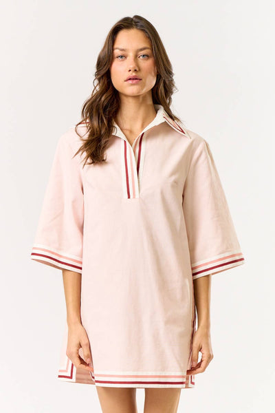 Striped Collared Oversize Mini Dress With Pockets