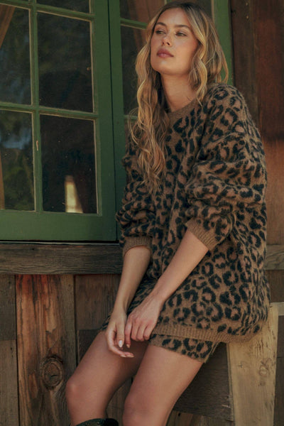 ANIMAL PRINTED OVERSIZED SWEATER TOP AND SKIRT SET: ANIMAL