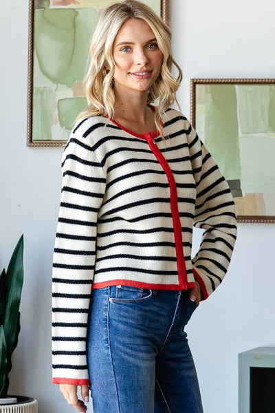 STRIPE ZIP UP CARDIGAN