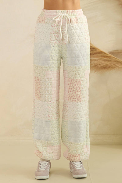 Veveret Quilted lounge pants: Pastel comb