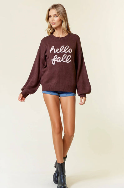 HELLO FALL Letter Embroidered Oversize Sweater