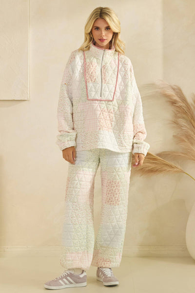 Floral textured quarter zip: Pastel combo