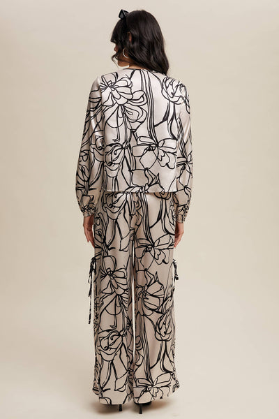 Bold Floral Print Satin Shirt Set