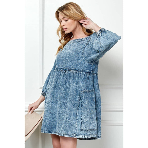 Oversize Pocket Icewash Denim Dress