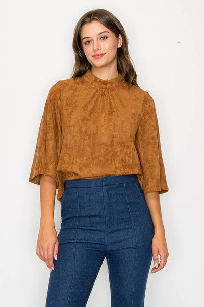 Bell sleeve camel suede top  