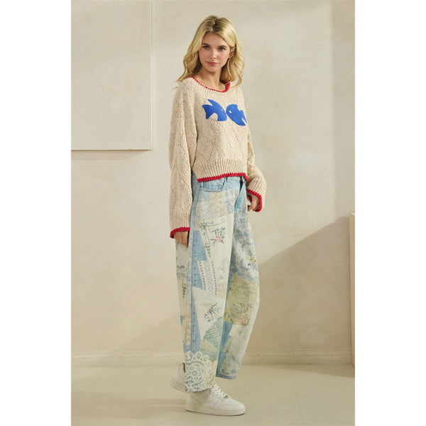 Printed Knitted Sweater: Ivory