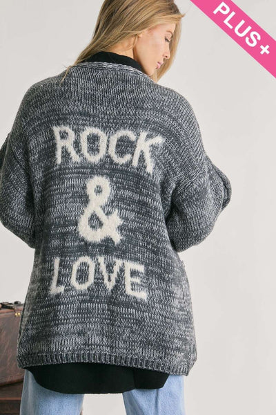 PLUS KNIT LONG SLEEVE CARDIGAN: Light Tan