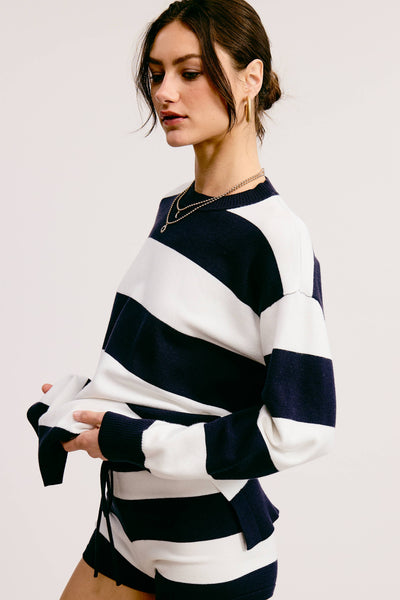 Stripe Knit Sweater and Shorts Matching Set: PICKLE / M