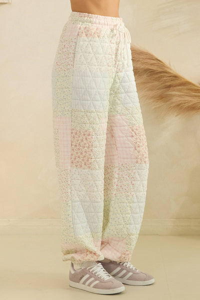 Veveret Quilted lounge pants: Pastel comb