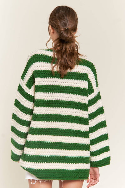 Green Knit Striped Sweater