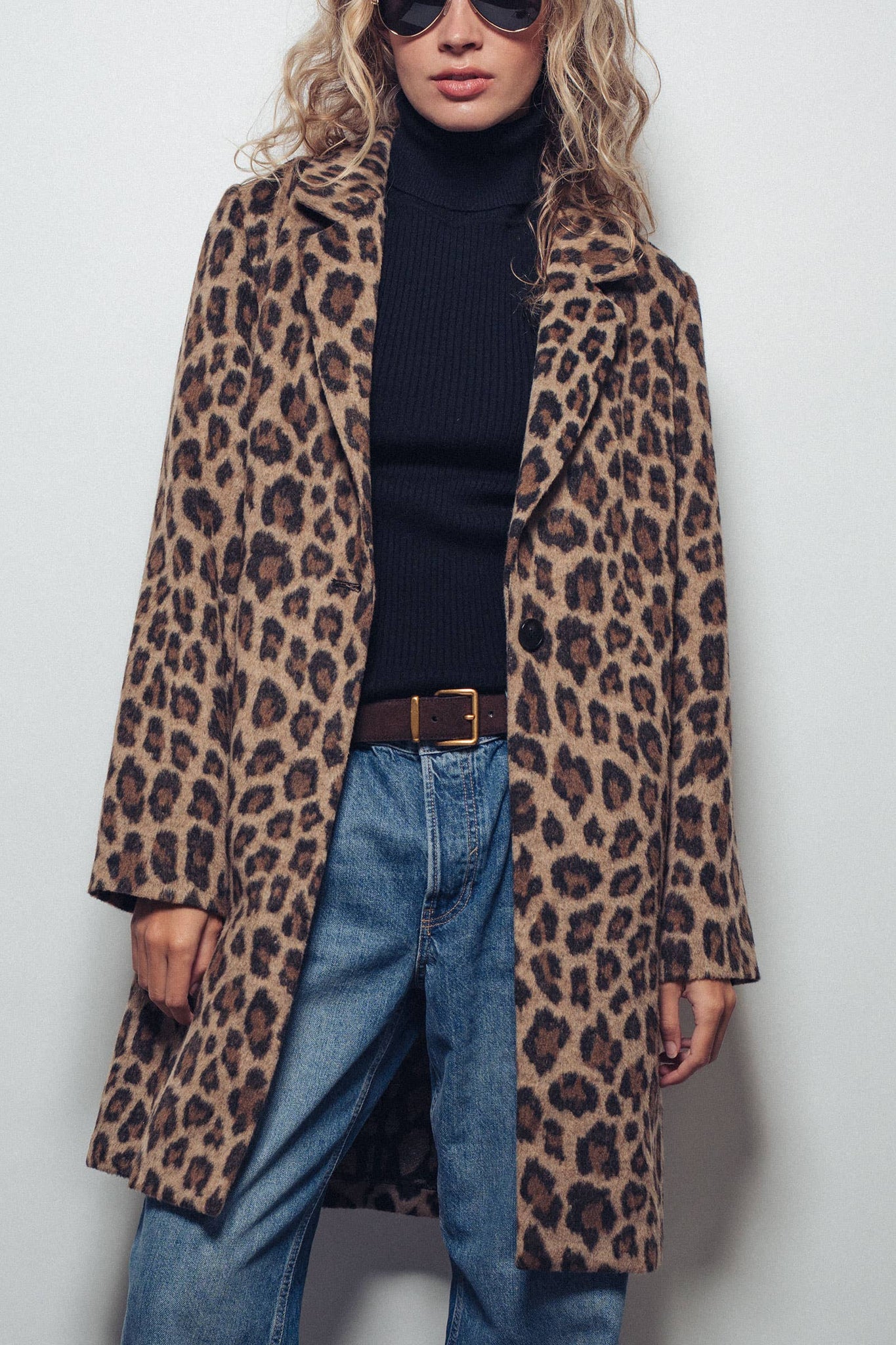 Leopard Print Oversized Statement Coat: BROWN