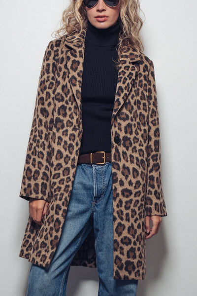 Leopard Print Oversized Statement Coat: BROWN