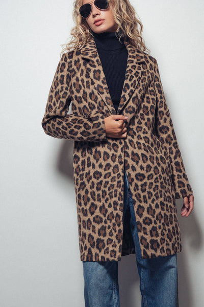 Leopard Print Oversized Statement Coat: BROWN