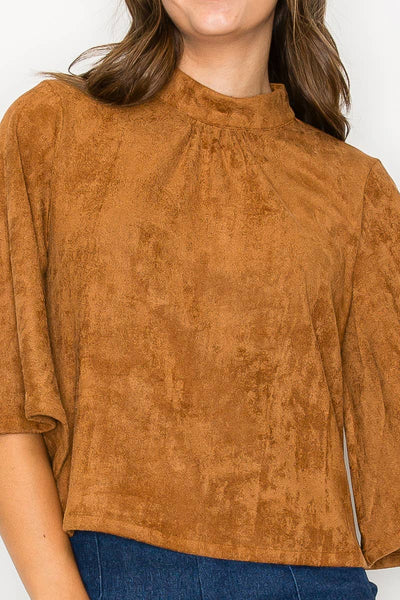 Bell sleeve camel suede top  