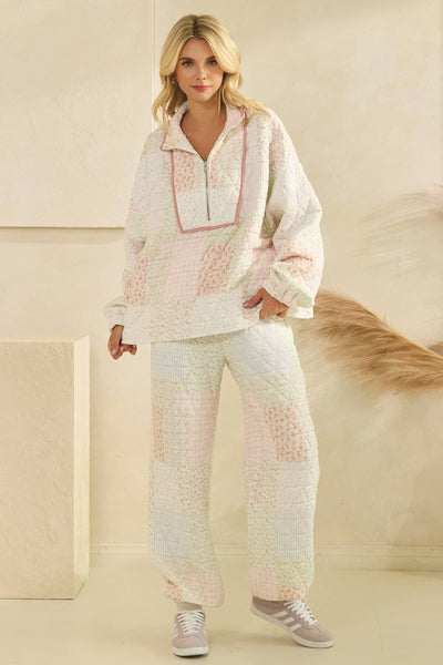 Floral textured quarter zip: Pastel combo