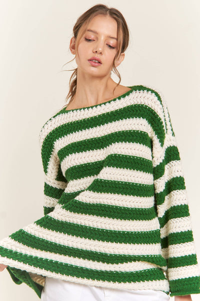 Green Knit Striped Sweater