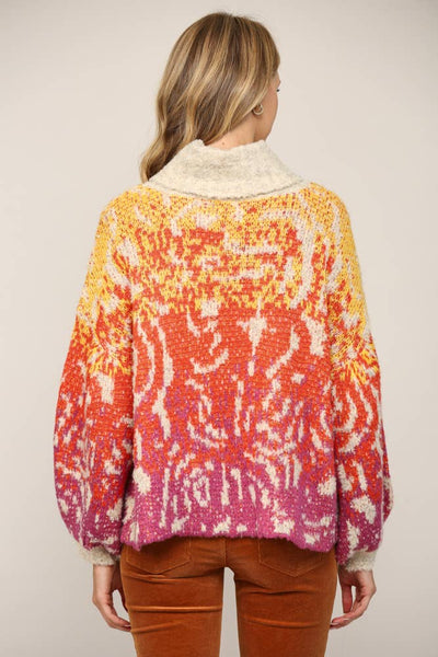 ABSTRACT PATTERN JACQUARD KNIT TURTLE NECK SWEATER