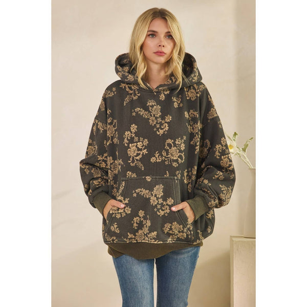 Printed Fleece Hoodie: Charcoal Combo