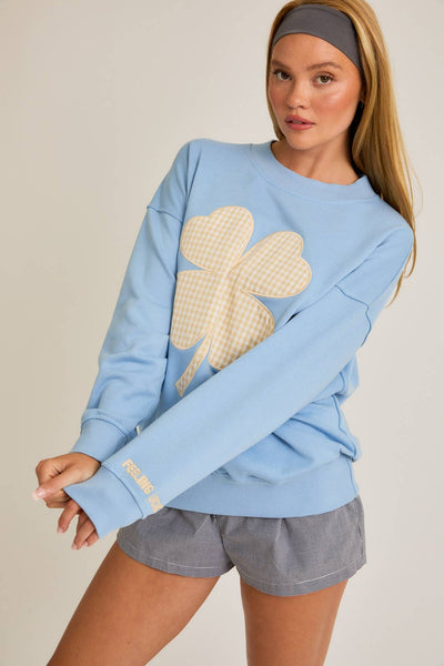 'CLOVER' CONTRAST OVERSIZED SWEATSHIRT: LT BLUE