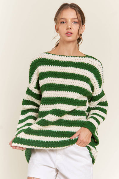 Green Knit Striped Sweater