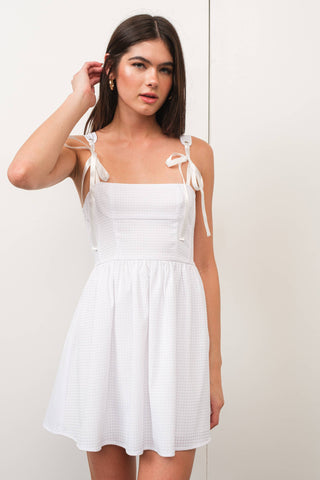 White gingham bow dress