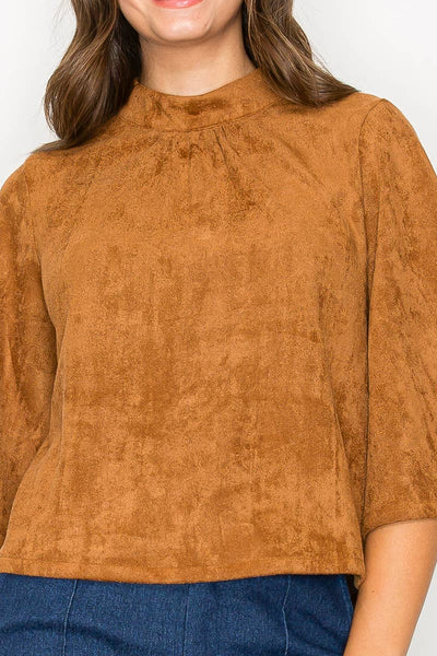Bell sleeve camel suede top  