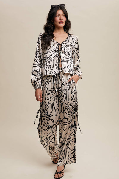 Bold Floral Print Satin Pants