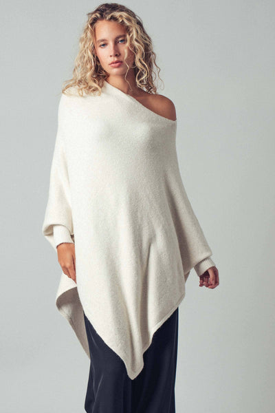 Shimmer Asymmetric Hem Knit Poncho: Brown