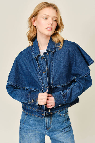 AJJ5850 CAPE DENIM JACKET: DENIM / L