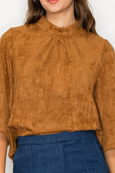Bell sleeve camel suede top  