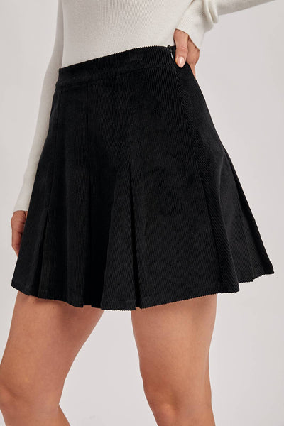CORDUROY PLEATED MINI SKIRT: Black
