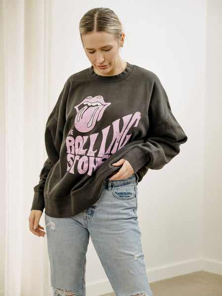 Rolling Stones Dazed Black Hi-Dive Oversized Crew Sweatshirt