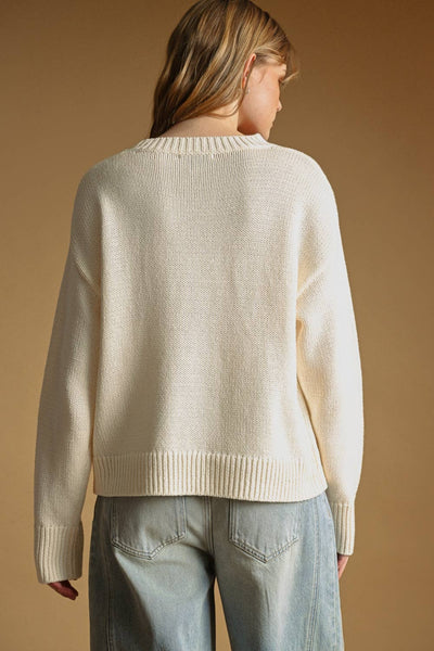 AMERICAN FLAG ROUND NECK SWEATER TOP: BEIGE